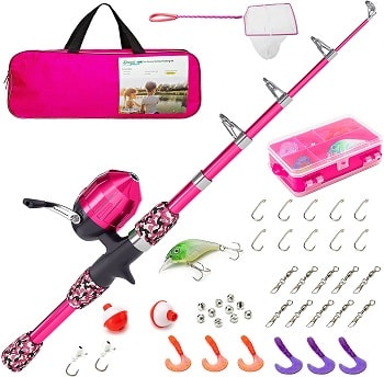 Lanaak Kids Pink Fishing Pole - Rod and Reel Starter Kit