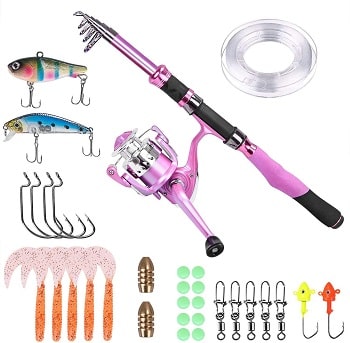 PLUSINNO Ladies Telescopic Pink Fishing Rod and Reel Combos For Ladies